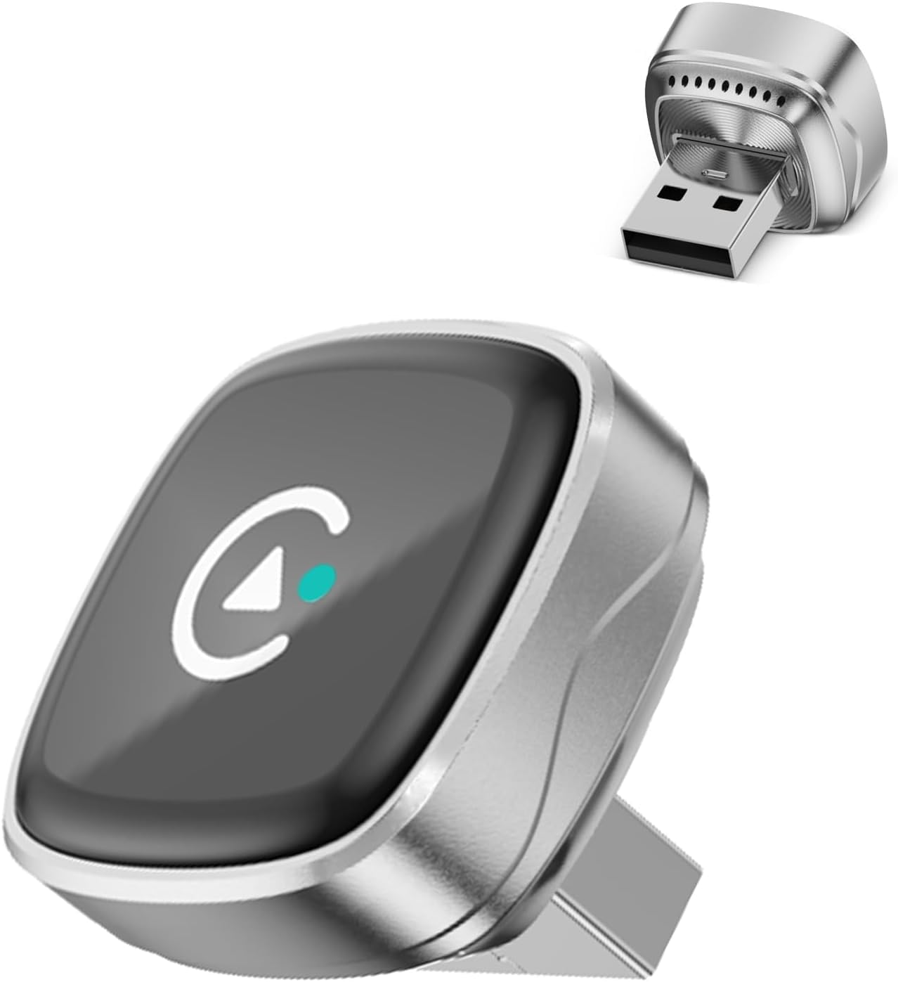 Ultra Mini Wireless CarPlay & Android Auto Adapter 2026, WLAN 6 Bluetooth 5.4, Kabellos CarPlay Adapter, Plug & Play, 3–5s Auto-Verbindung, Stabil & Flüssig, USB-A/C, für iOS 10+ & Android 10+，Silber
