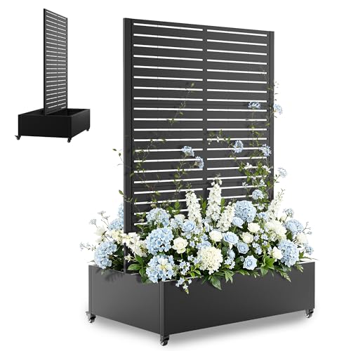 PolarcoForgeco 2 Boxes Metal Planter Box with Trellis & Wheels