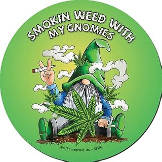 Smokin Weed with My Gnomies 5 x 5 inch Round Magnet Car Decal - Gift for Stoners, Hippies, & College (SJT38556)