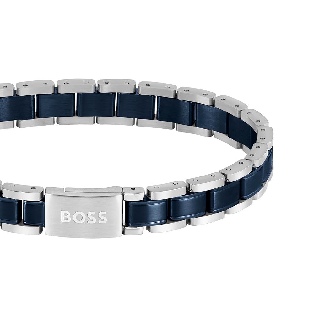 BOSS Jewelry Armband mit Knebelverschluss für Herren Kollektion METAL LINKS ESSENTIALS aus Edelstahl, Schwarz, Blau und Gelbgold