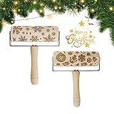 Christmas Wooden Rolling Pin Hand-held Embossed Pattern Rolling Pins Grip Engraved for Baking...