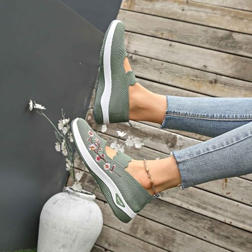 Chaussures décontractées pour femmes vert taille 40 avec jolies broderies légères