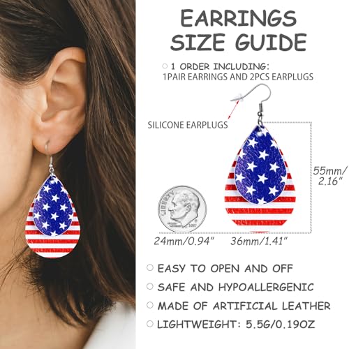 4th of July Patriotic Earrings for Women Memorial American Flag USA Dangle Leather Jewelry Day Independence Fourth of July Outfits Accessories2