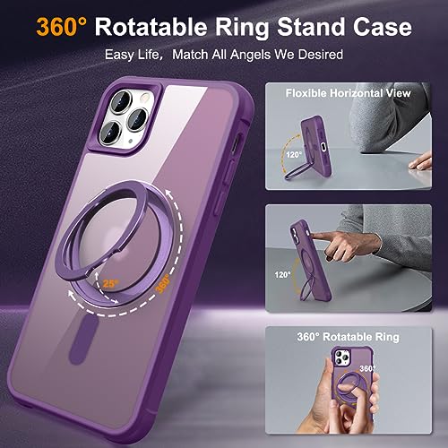 Image of Compatible with iPhone 11 Pro Max Case with Stand 6.5 inch,Purple | Matte Translucent Phone Case for iPhone 11 Pro Max,360 Magnetic Ring Stand,Compatible Mag-Safe,Military Grade Protection