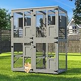 TIMHAKA Cat Catio Outdoor Enclosure, 2 in 1 Outside Cat Playen Catio with Wheels, Resting Box, Sunshine Sunshine Panel Waterproof Roof, Large Cats Cage with Easy Clean PVC Layer for Multiple Cats