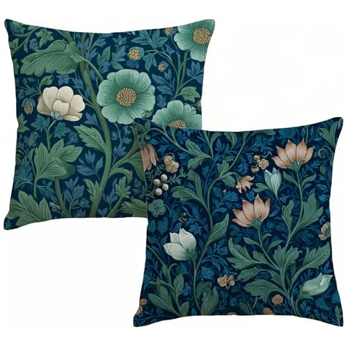 Cuscini da Esterno Set di 2 Marina Impermeabili Cuscini per Divano 35x35 cm, Pianta Copricuscini Velluto Quadrati Moderni Decorativi Cushion Covers per Soggiorno Balcone Divano Giardino Patio L-5