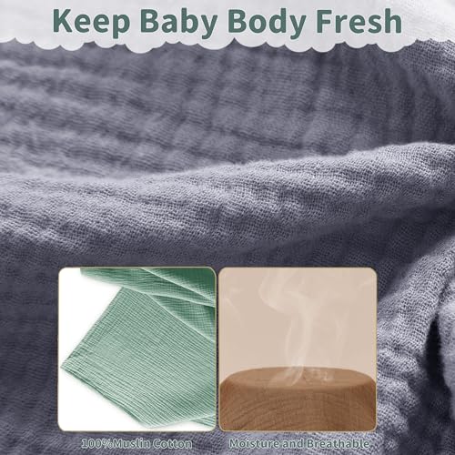 Image of Muslin Swaddle Blankets for Newborn, 2 Pack Breathable Soft Receiving Blanket, Large 41 x 41 inches Swaddle Wrap Burping Clothes, Essentials Infant Shower Items. (Gray & Green)