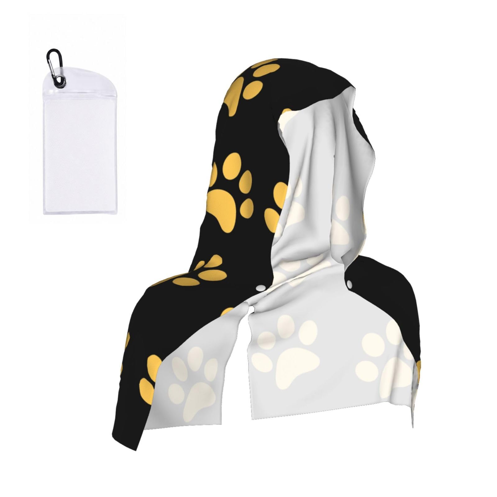EZDLOWVBA Gold Puppy Paw Print 2 Pack Cooling Hoodie Towels,Sports Headscarf, Neck Wrap Scarf,Breathable Cooling Towel For Neck And Face, Travel, Swimming, Training