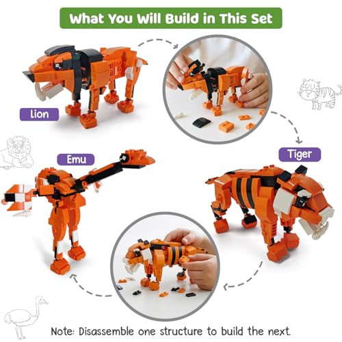 Image of Intelliskills Think Blocks: 3-in-1 Aquatic Animals 118 Piece Set,Shark, Squid&Seahorse, Model Building Kit for Kids,STEM Construction Set for Toddlers,Assemble&Play Game,Activity&Gifting Toy (Orange)
