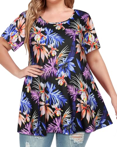 Image of JOELLYUS Plus Size Tops for Women Tunic Floral Casual Short Sleeves T Shirts Flowy Blouses 2026