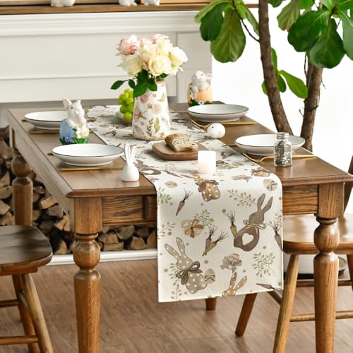 Artoid Mode Carrots Bunny Rabbits Easter Table Runner, Seasonal Spring Kitchen Dining Table Decoration for Home Party Decor 40x240 cm - Image 4