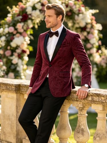 Image of Barry.Wang Velvet Mens Blazer Mardi Gras Sport Coat Brooch Regular Fit Tuxedo Peaked Lapel Suit Jacket Carnival Parade