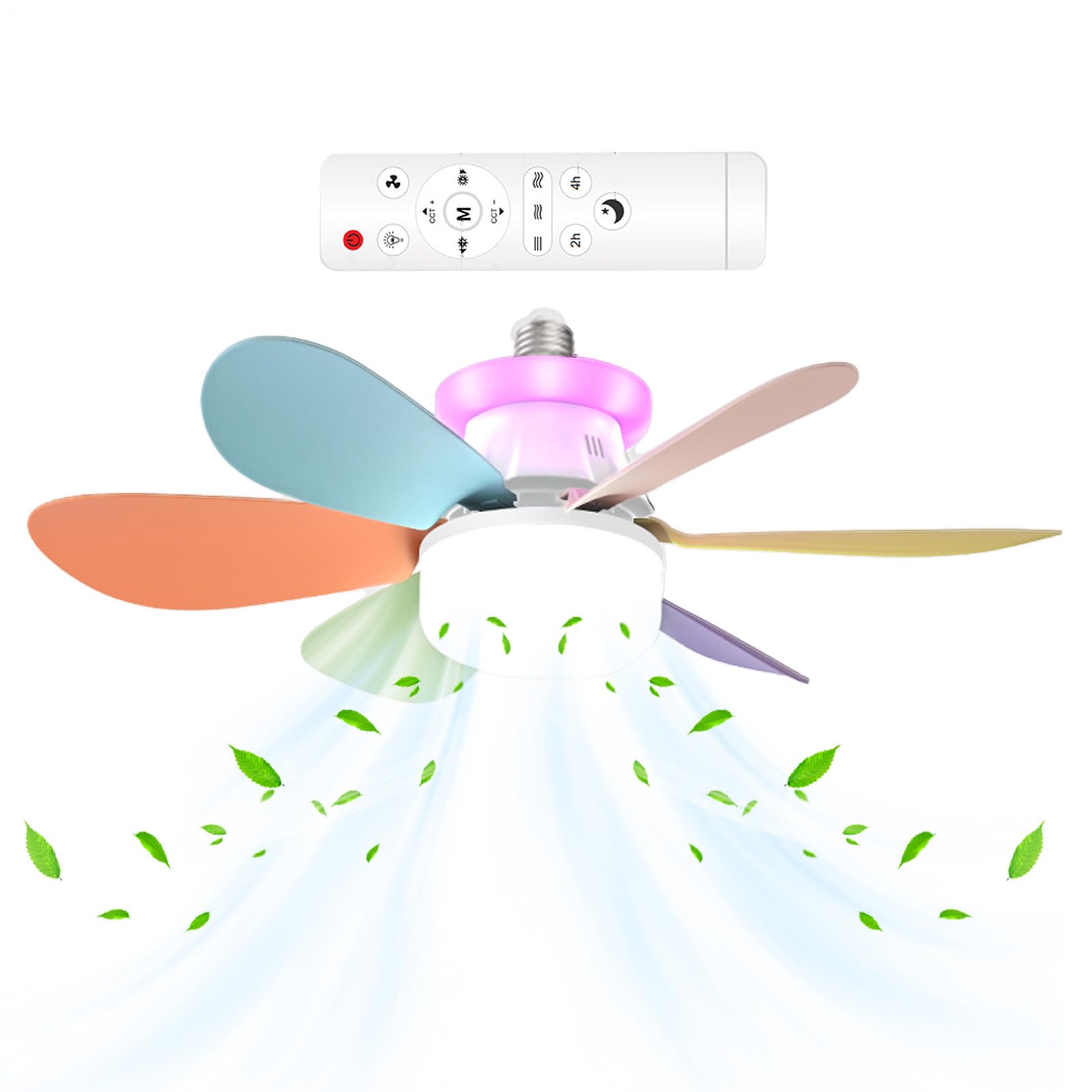 Ventilateurs de plafond intelligents avec lumières – Plafonnier LED réglable et silencieux | Lampe amovible avec 3 vitesses et E27 pour chambre d'enfant, 20,47 x 7,28 pouces