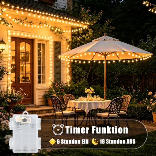 cshare Led Lichterketten Globe Außen, 6M 40LED Kugel Batteriebetriebene Lichterkette mit Timer IP65 Wasserdicht für Jar Garten Camping… – Ansicht 2