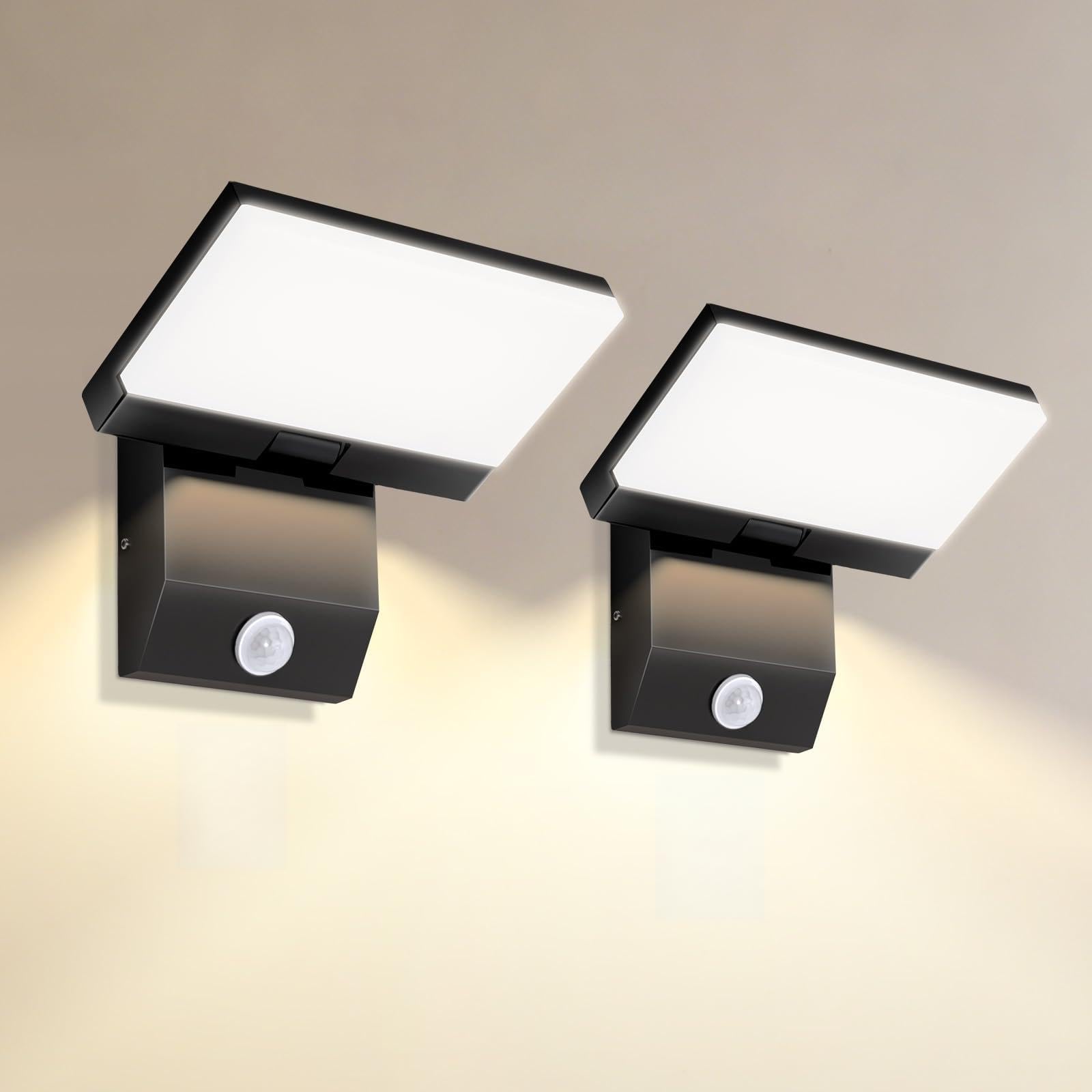 2 Stück 36W LED Wandleuchte Aussen/Innen Modern Schwenkbar Wandlampe | mit Bewegungssensor warmweiß 3000K wasserdicht IP65 Außenwandleuchte LED Panel Außenlampe für Terrasse Eingang Garten Balkone