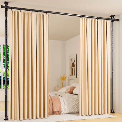 Mavivegue Raumteiler Ohne Bohren, Trennwand Raumtrenner Ohne Vorhang, Room Divider, Paravent, 122-305 cm (H) 71-178 cm(B) Verstellbar, Geeignet Für Wohnzimmer, Schlafzimmer Und Büros, Schwarz