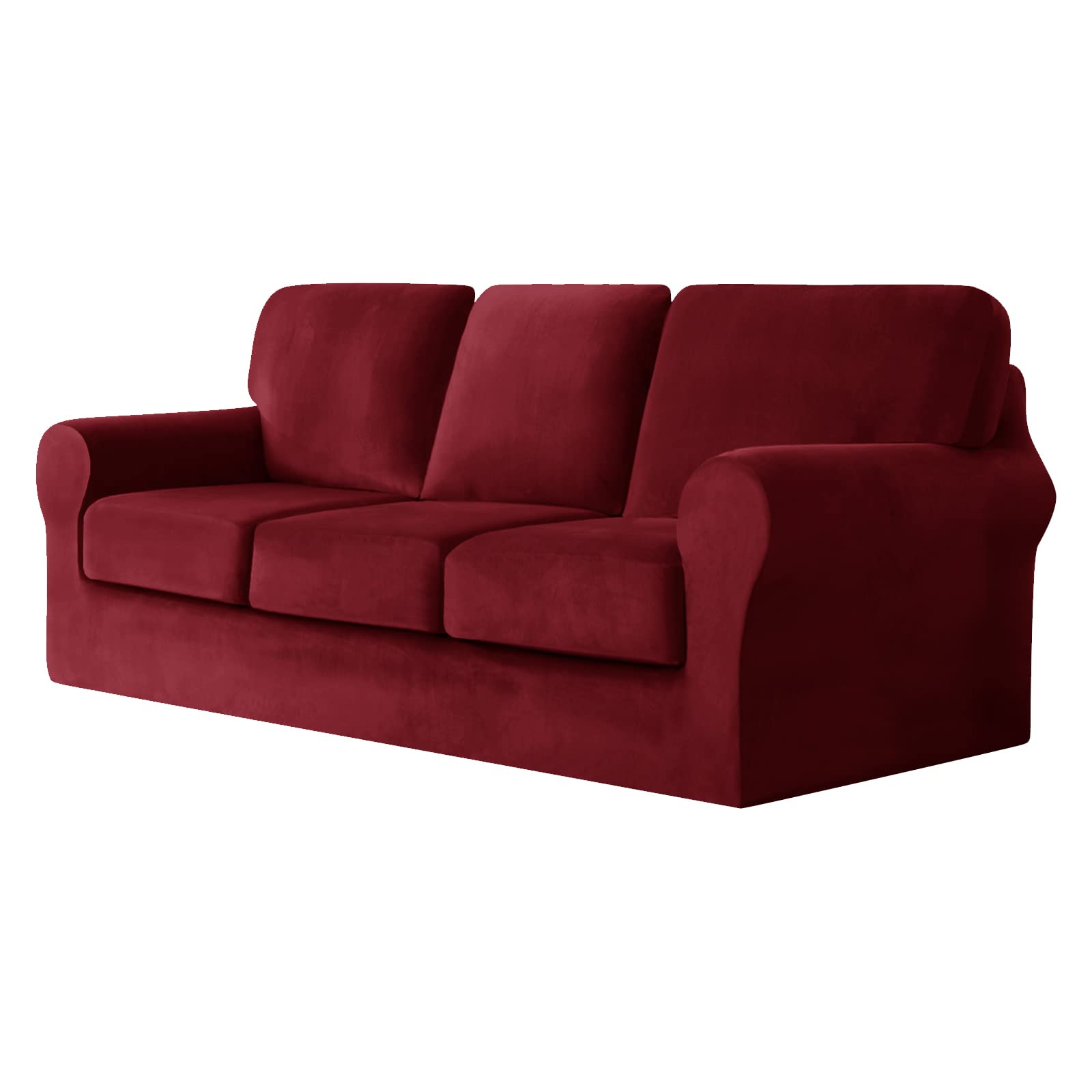 SYLC Sofa Cover with Separate Seat Cushions and Backrests Stretch Velvet Sofa Slipcover Couch Covers Furniture Protector Split Combined (Wine red,Large 3-Seat Set 7 PCS)