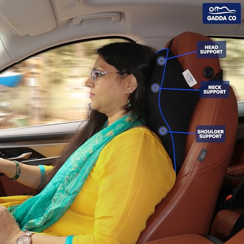 Image of GADDA CO Car Neck Rest Pillow | Premium Memory Foam Neck Pillow for Car | Orthopedic Neck Rest for Car Seat | Cervical & Head Support Cushion | Relieves Neck Pain | 2 Year Warranty (Mesh Black)