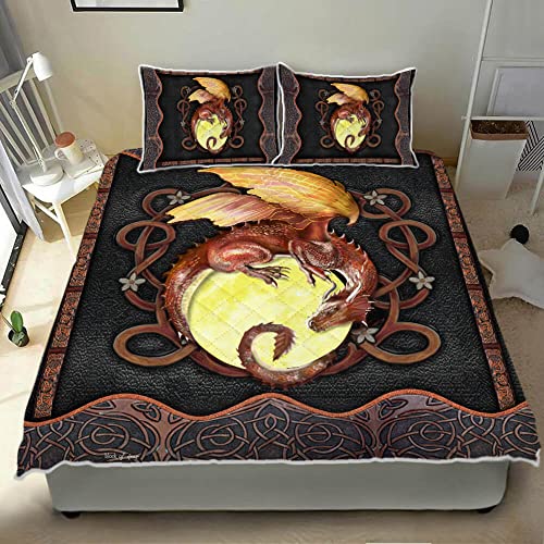 Geembi Quilt Bedding Set-Dragon Quilt Bed Set Celtic Leather, Twin Size Coverlet For All Season-Soft Microfiber Bedspread+Pillows-Quilts Gifts (King,Queen,Twin) #TOP1
