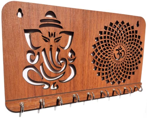 Ganesha Om Chakra Key Holder for Home Decor Items | Stylish Key Hanger Wall Mounted | Handicraft Key Chain Stand | Wooden Keychain Hangers for Office Decoration | Wood Keys Organizer