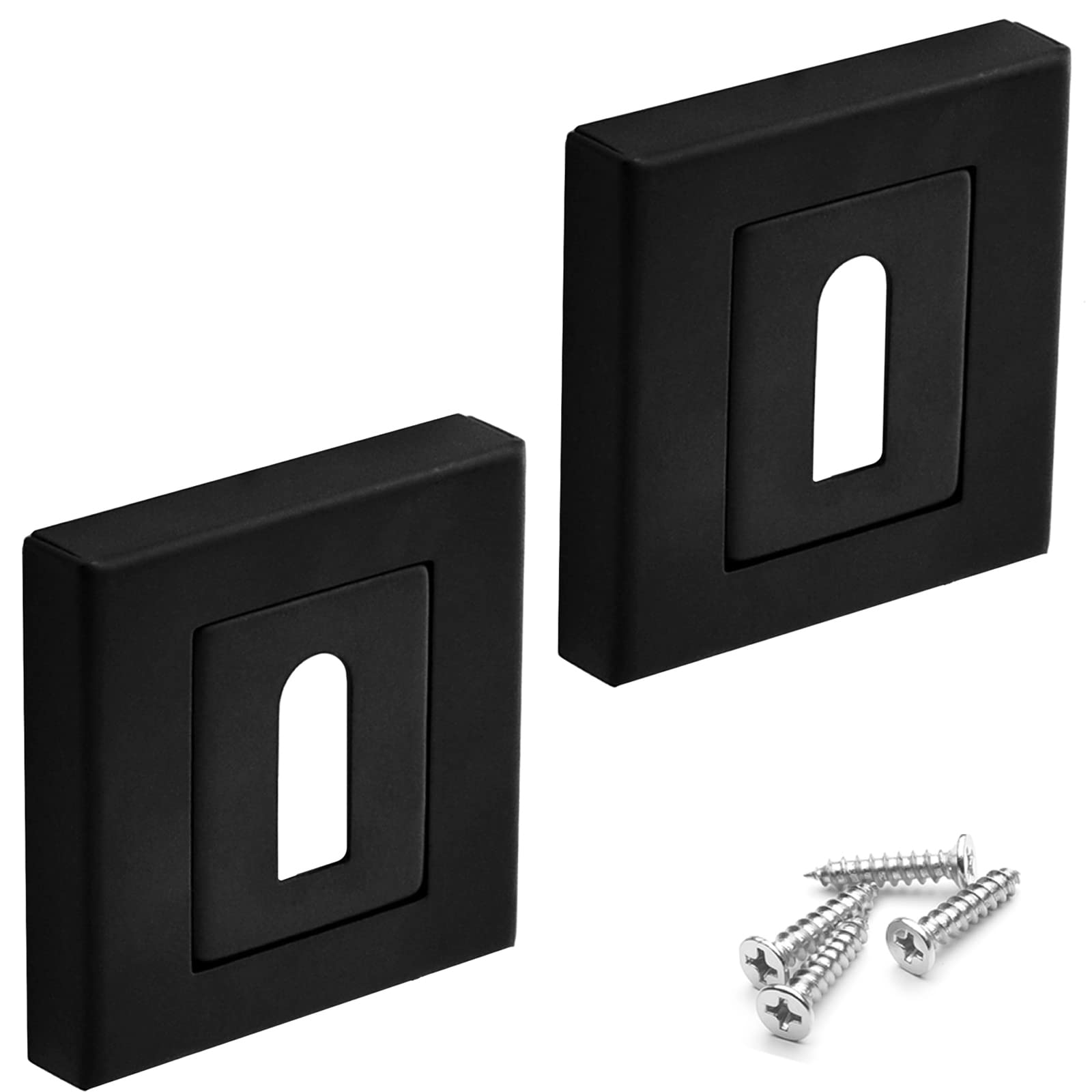 Decoranddecor Matt Black Square Escutcheon Thumb Turn Key Rose (Black Standard)