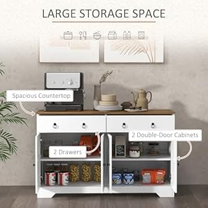 HOMCOM Sideboard Buffet Cabinet with Storage, 48" Kitchen Storage Cabinet with 2 Drawers and 4 Barn Doors, Farmhouse Coffee Bar Cabinet, Buffet Table with Wood Grain Top, White HOMCOM Sideboard Buffet Cabinet with Storage 48 Kitchen Storage Cabinet with 2 Drawers and 4 Barn Doors Farmhouse Coffee Bar Cabinet Buffet Table with Wood Grain Top White