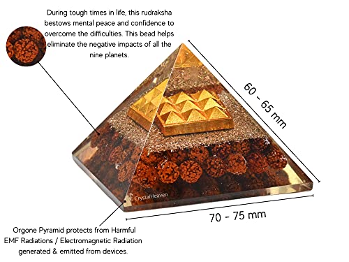 Image of Crystal Heaven Rudraksha Pyramid With 9 Pyramid Plate-Orgone Pyramid For Positive Energy,Vastu,Reiki And Chakra Healing
