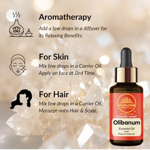 Image of Olibanum Essential Oil (Boswellia carterii) Pure | Non-Sticky | Non-Greasy | Lightweight | Men & Women | All Skin Types | Steam Distilled 15ml (0.5 oz)