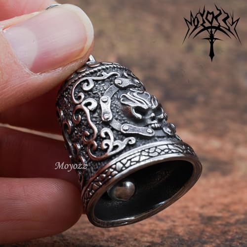 Image of Old School Biker Skull Bell - Viking Warrior Skull Motorcycle Biker Bell Hanger or Key Chain for Good Luck on the Road