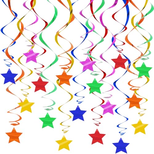 BEISHID Assorted Rainbow Pre-Strung Stars Hanging Swirls Rainbow Hanging Decorations for Baby Shower Wedding Birthday Party Decorations Supplies,Pack of 18