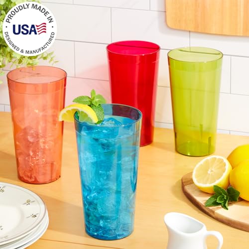 US-Acrylic-Cafe-Plastic-Reusable-Tumblers-Set-of-12-32-ounce-Iced-Tea-Cups-Assorted-Value-Set-of-Restaurant-Style-Drinking-Glasses-Stackable-BPA-free-Made-in-the-USA-Top-rack-Dishwasher-Safe