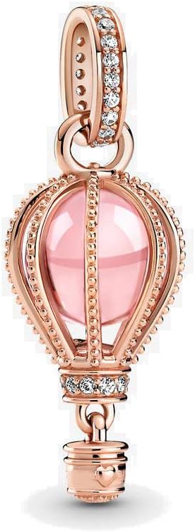 Sparkling Pink Hot Air Balloon Dangle Charm 925 Sterling Silver Pendant,Girl Jewelry Beads Gifts for Women Bracelet&Necklace A0156, Silver, Cubic Zirconia