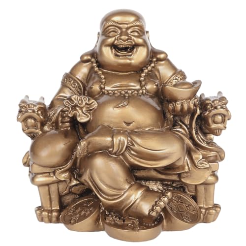 Ailunate 布袋様 置物 仏像 七福神 布袋様の置物 金運 風水 開運 置き物 弥勒菩薩 龍椅に座っている 玄関 縁起物 (ブロンズ)
