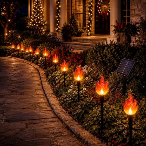 Aufmer 20 Head Flame Shaped Solar Lights 36 Ft Solar Pathway Lights Outdoor - image 6