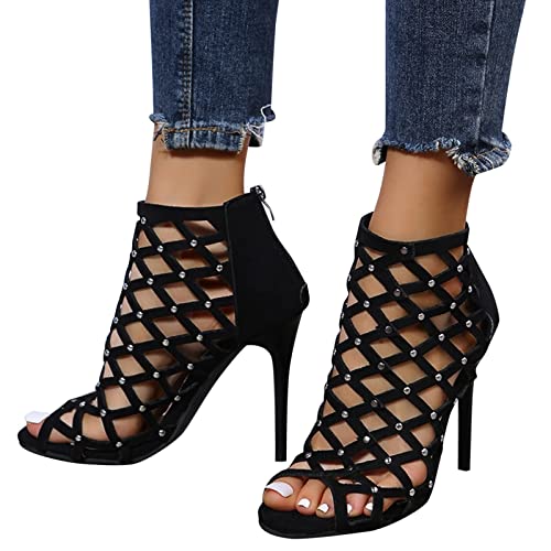 ZBYY Stiletto High Heels for Women,Summer Cross Cutout Stiletto Dress Pump Sandals Shoes Back Zipper Party Sandals
