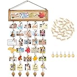 Bulletin Board Wall Decor Picture Frames Collage Hanging Photo Display Multi Pictures Organizer Wood Cork Board Photo Frame with 30 Clips and 6 Pushpins for Room Carbonized Black