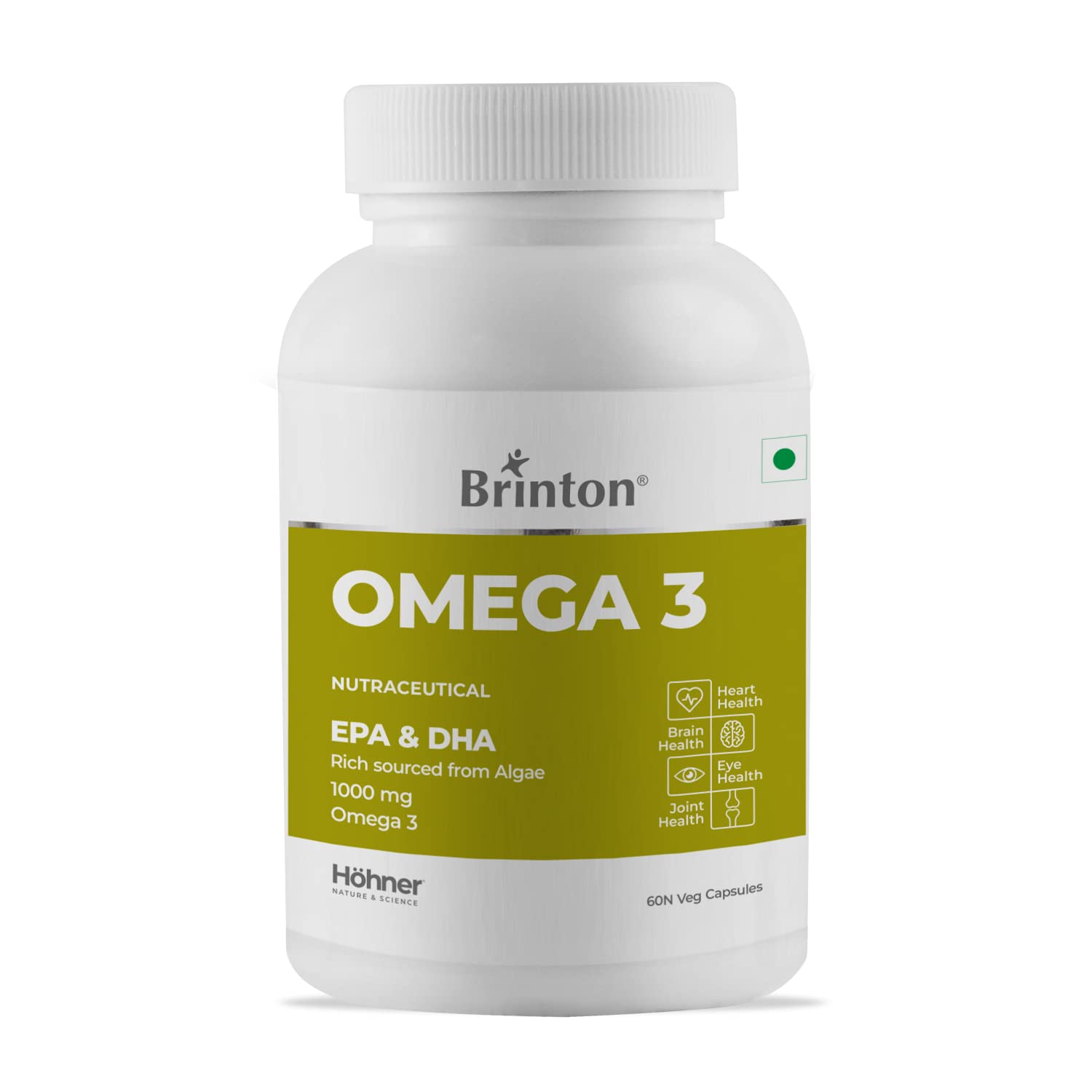 Brinton Omega 3 Veg, EPA and DHA Rich Sourced from Green Algae 1000mg | 30 Veg Capsules