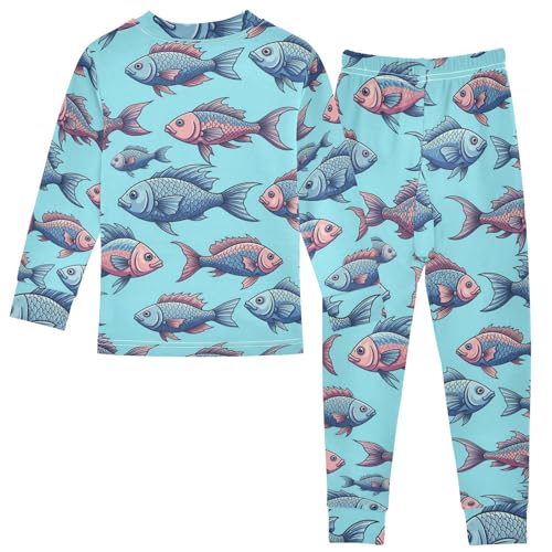 Pajama Sets Long Sleeve Fish Pattern Print Design Soft Comfy Sleepwear 2 Piece PJS 3-8T3
