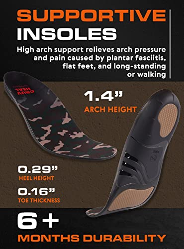 Image of CRUVHEAL 220+ lbs Plantar Fasciitis High Arch Support Insoles Men Women - Orthotic Shoe Inserts - Boot Work Shoe Insole (XXL, Dark Military)