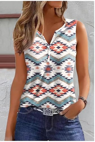 Cowgirl Outfits for Women V Neck Tank Tops Western Rodeo Graphic Outfits Girls Country Concert Sleeveless Button Up Tops2