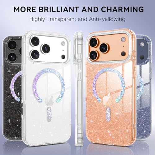 Image of DOMAVER for iPhone 17 Pro Case Glitter, Magnetic Case Compatible with MagSafe, Cute Slim Sparkle Bling Shockproof Protective Phone Cover for iPhone 17 Pro 6.3'', Clear