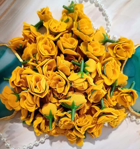 Image of VRB DecTM 50 Pcs Artificial Fabric Rose Fake Flowers Water Floating Flowers,Festival and Events, Home, Table, Bedroom, Pooja Room Decoration Items and DIY. (Yellow)