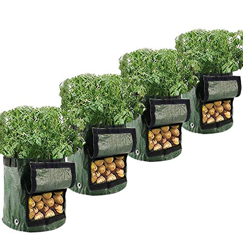 Bolsas de Cultivo de Patatas, Bolsas de macetero, macetas de Tela duraderas para jardín con Solapa y asa para Verduras, Patatas, Tomate, Zanahoria, Frutas, 34 x 35 cm, 7 galones, Paquete de 4 Cover