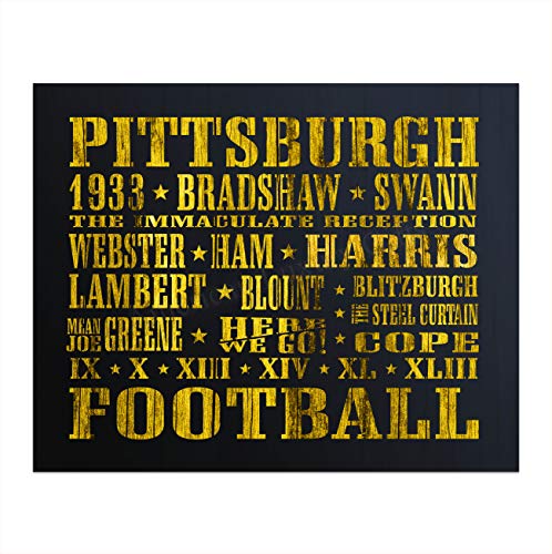 "Pittsburgh Steelers-Football"-Retro Sports Wall Art Decor-10 x 8"- Vintage NFL Players Poster Print-Ready to Frame. Perfect Home-Office-Bar-Locker Room-Man Cave Decor. Great Gift for Steelers Fans!
