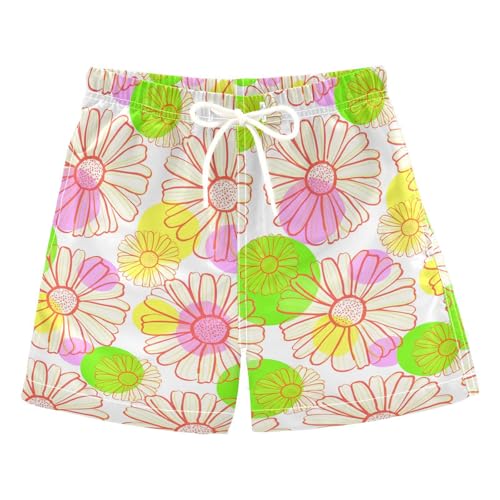 DOMIKING Daisy Colorful Boys' Swim Wear with Mesh Lining Elastic Drawstring Beach Shorts for Beach Pool Gym Quick Dry XL