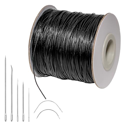 Hilo encerado 175 yardas 0.5mm negro resistente miniatura 1