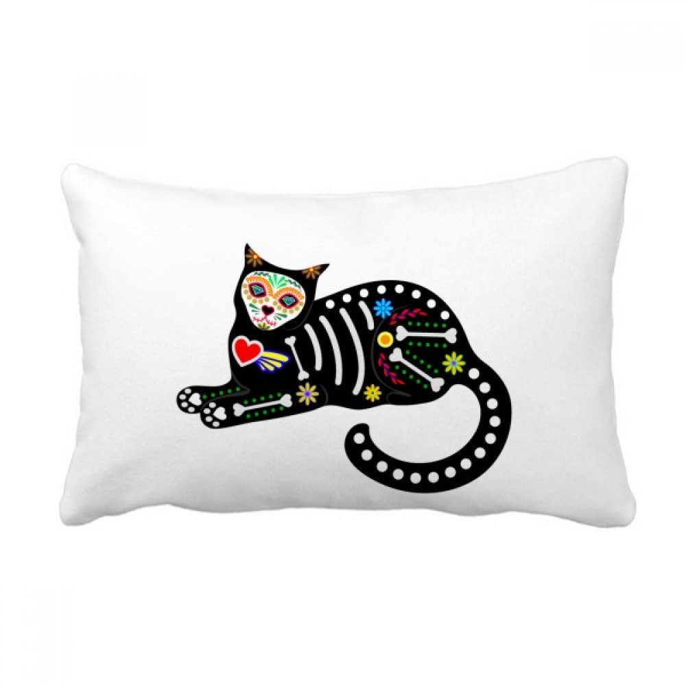 Coussin Halloween chat noir et os de cœur housse oreiller lombaire 16x24