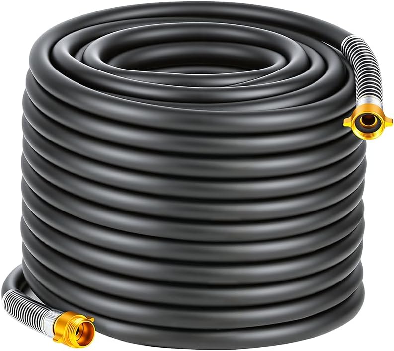 Garden Hose 5/8" x 100ft 6-Layer Heavy Duty Brass Rubber Hose with 800 PSI Burst Pressure – Kink Resistant Flexible All-Weather Outdoor Hose for Yard Car Wash Pets Black