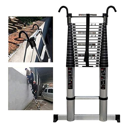 ESSEASON Teleskopförlängningsstege med krokar och stabilisatorstång, aluminium hopfällbar teleskopstege för loft inomhus utomhus kontorshus, belastning 150 kg (storlek: 7 m/22,97 fot)