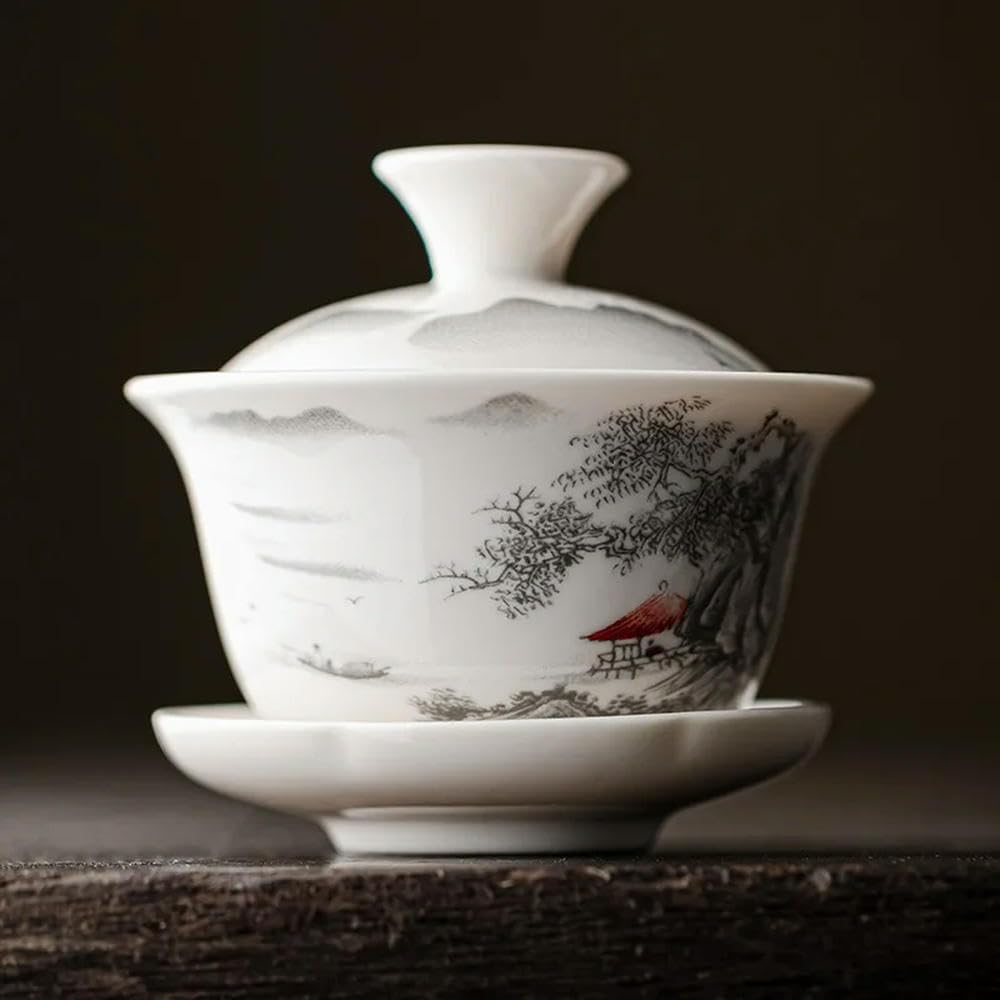 Porcelanowy zestaw do herbaty Gaiwan Kung Fu, Ceramiczny, niebiesko-biały zestaw do herbaty Kung Fu Gaiwan z pokrywką i spodkiem, 100120 ml(Sku16 120ml)